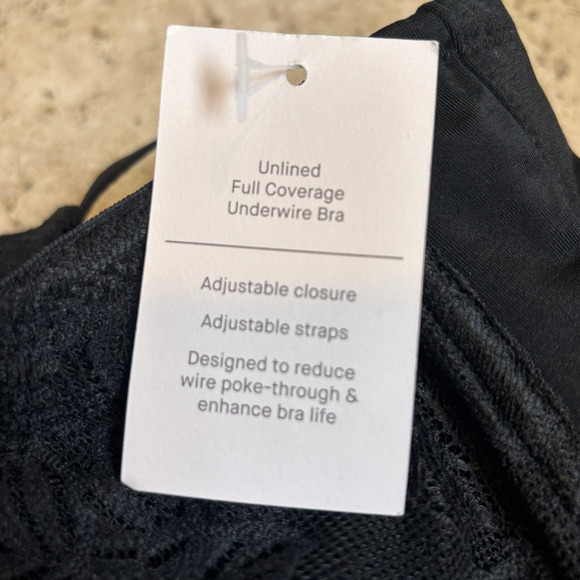 Auden Womens Black Lace Unlined Full Coverage Underwire Bra 42D NWT - Picture 4 of 4